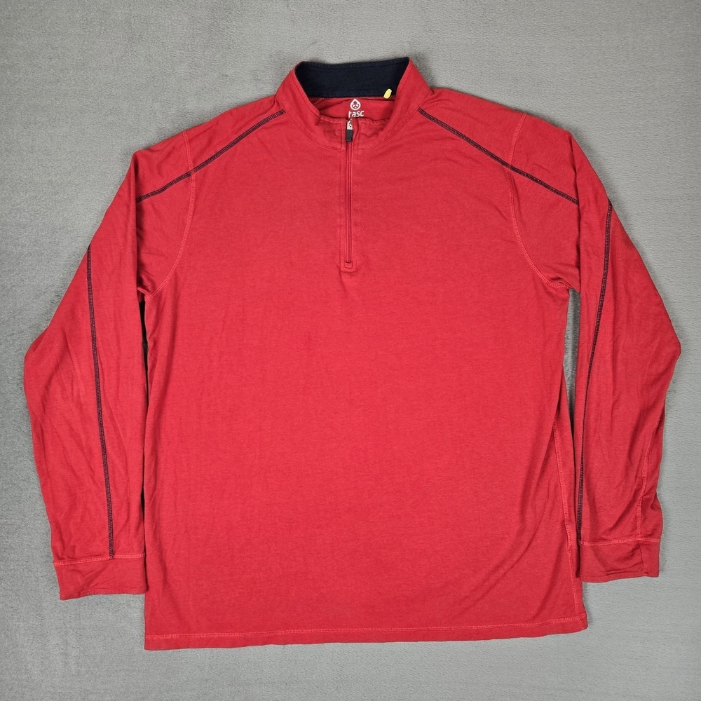Tasc Performance‎ 1/4 Zip Pullover Mens XL Red Stretch Bamboo Cotton Blend Golf